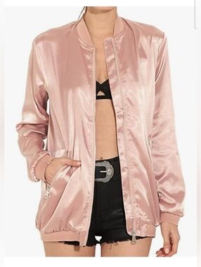 NEW Pink Satin Bomber Jacket